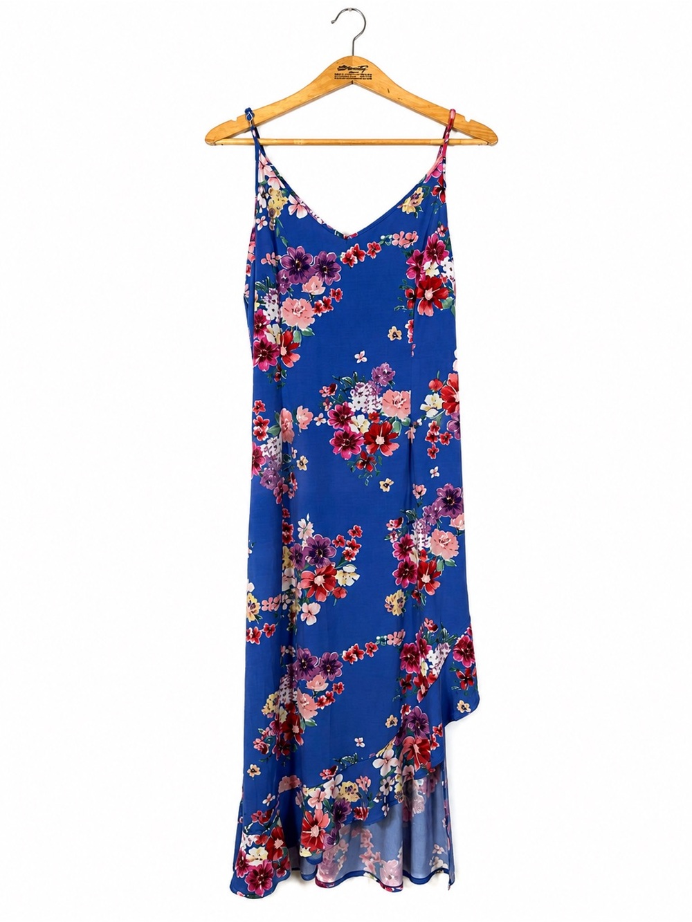 Glamour Floral Maxi Dress Side Slit Size 16 Blue Soft Girl Casual Comfy Flowy